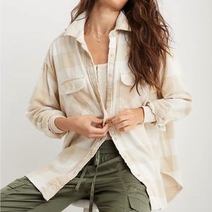 Aerie LumberJane Plaid Flannel Shirt in Soft Oat, Size S